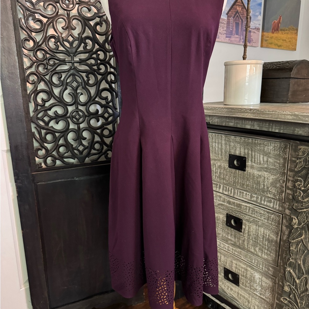 Calvin Klein Purple Mock Neck A-Line Midi Dress